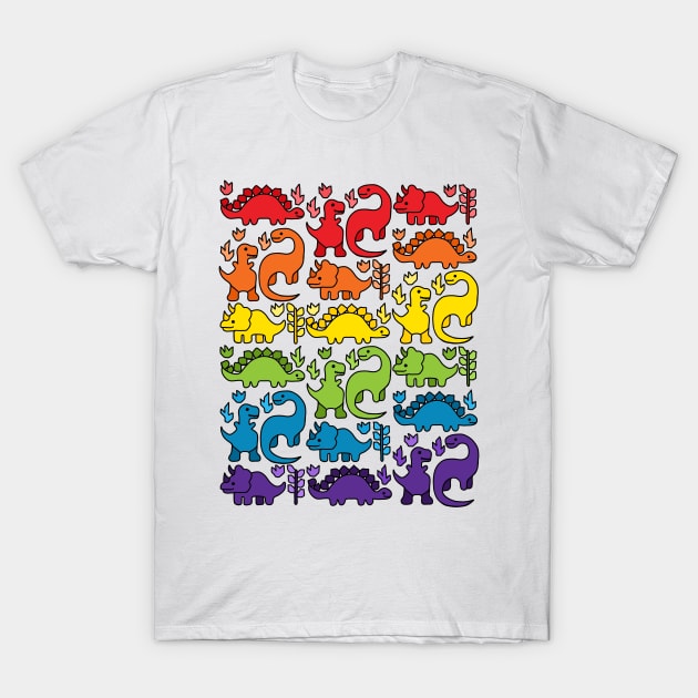 Rainbow Dinosaurs T-Shirt by Slightly Unhinged